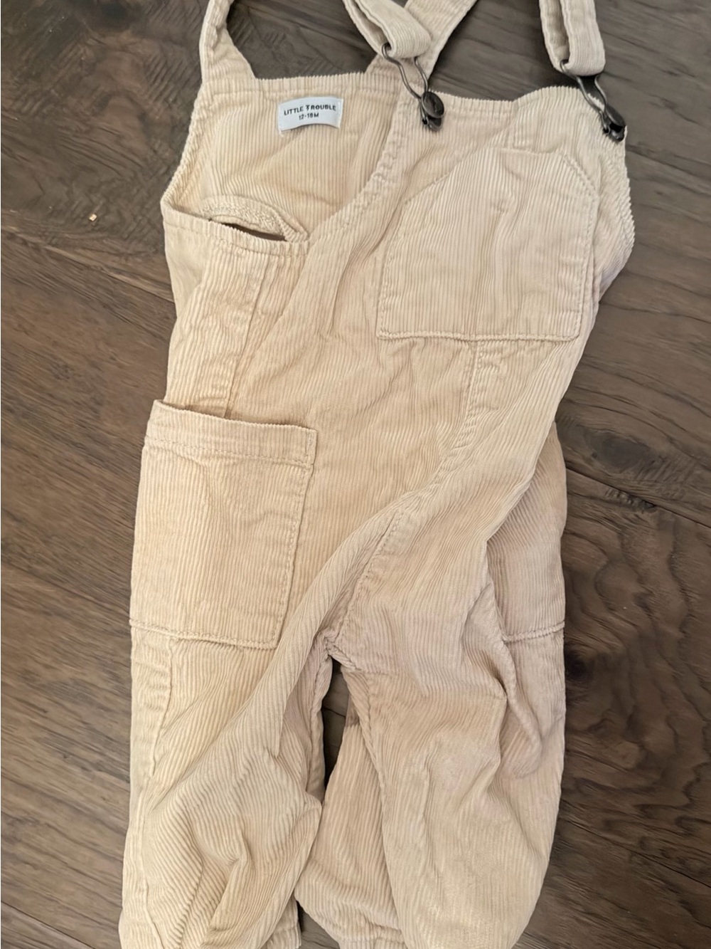 Cream Corduroy Kids Overalls with Pockets